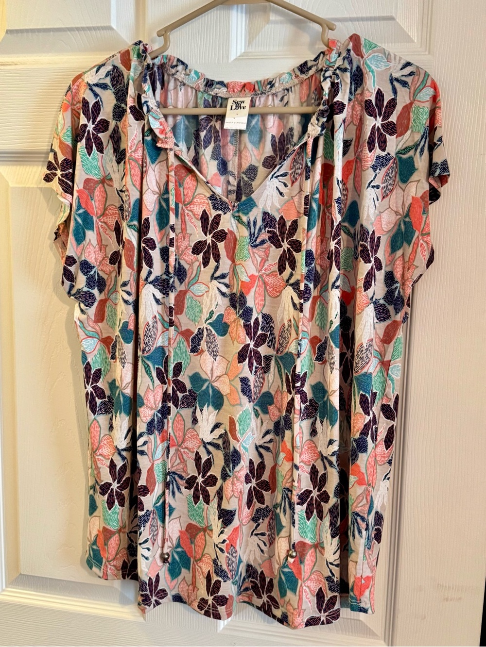 Sew In Love Floral Short Sleeve V-Neck Blouse in Teal, Coral, Pink, Navy